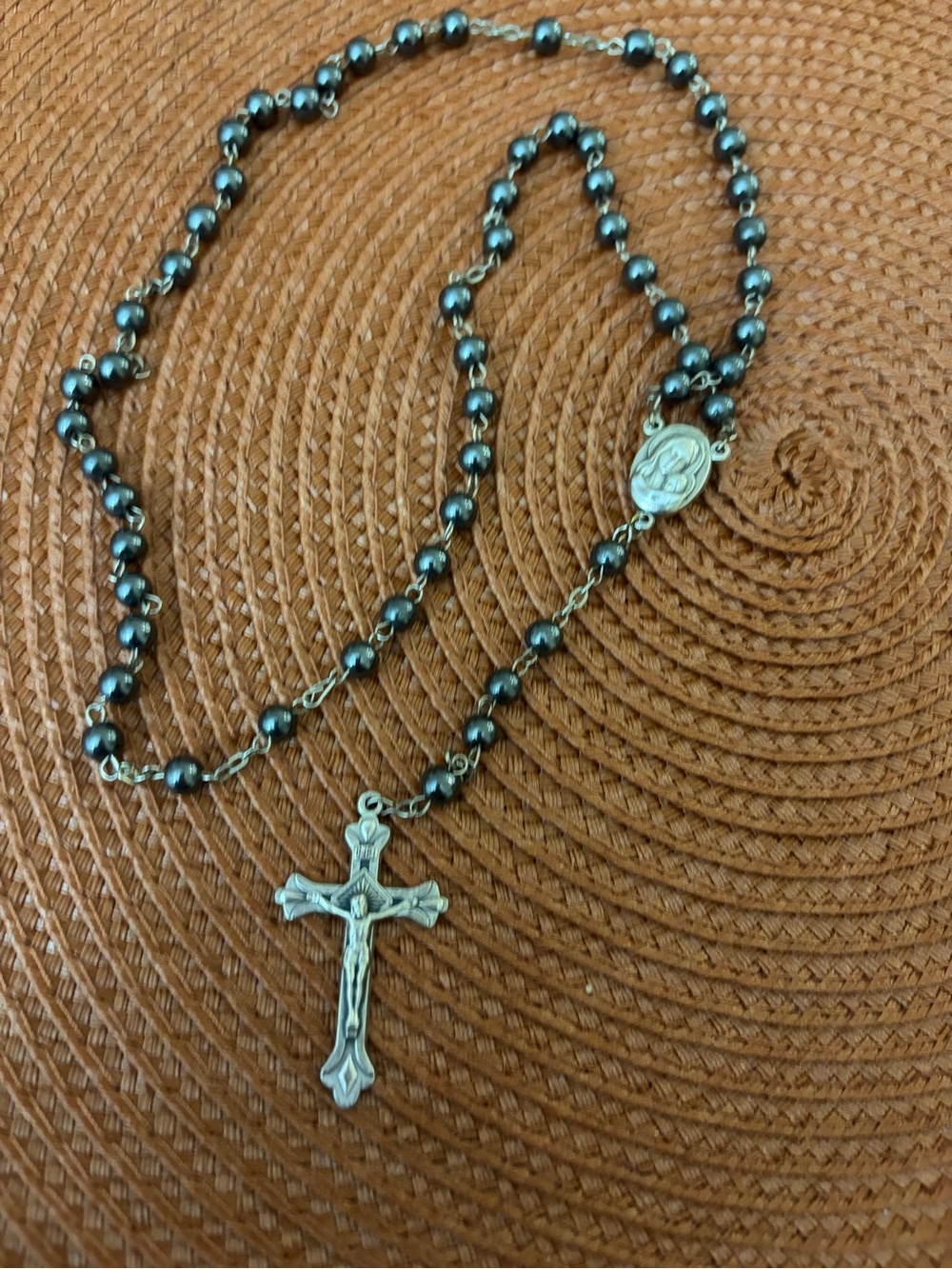 Classic Black Bead Crucifix Rosary Necklace - Unbranded
